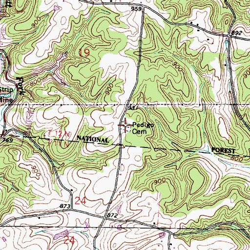 Topographic Map of Pedigo Cemetery, OH