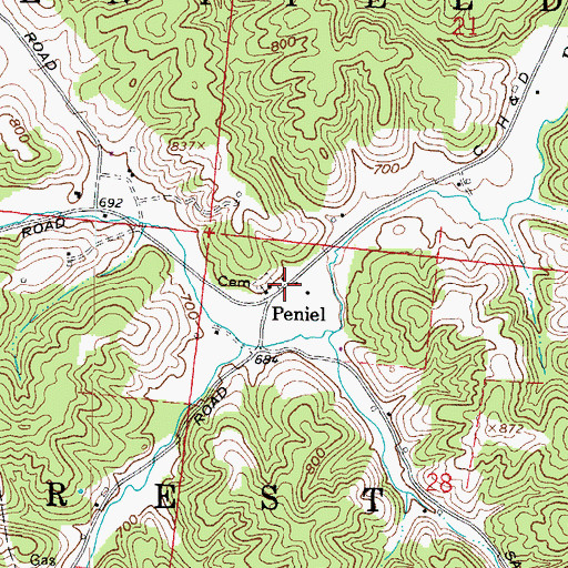 Topographic Map of Peniel, OH