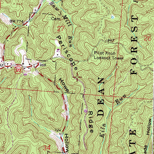 Topographic Map of Periscope Ridge, OH