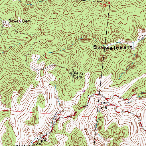 Topographic Map of Perry Cemetery, OH
