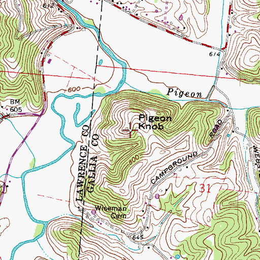 Topographic Map of Pigeon Creek, OH