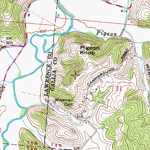 Topographic Map of Pigeon Knob, OH