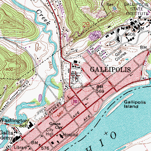 Topographic Map of Pine Street Cemetery, OH