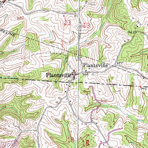 Topographic Map of Plantsville, OH