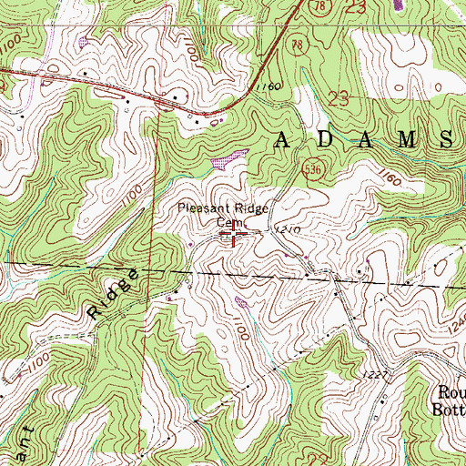 Topographic Map of Pleasant Ridge Cemetery, OH