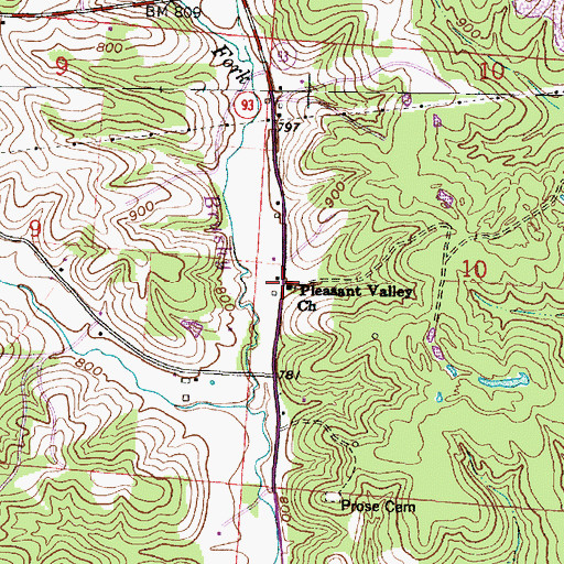 Topographic Map of Pleasant Valley Church, OH