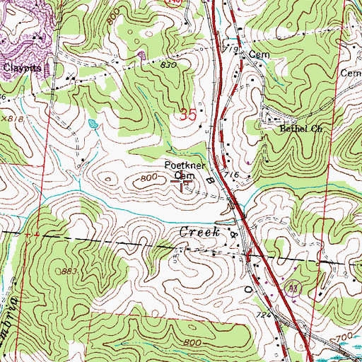 Topographic Map of Poetkner Cemetery, OH