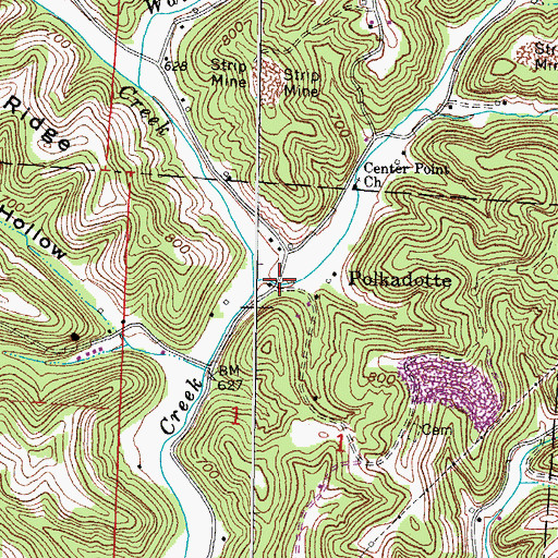 Topographic Map of Polkadotte, OH