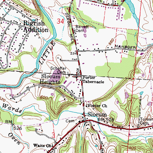 Topographic Map of Porter Tabernacle, OH