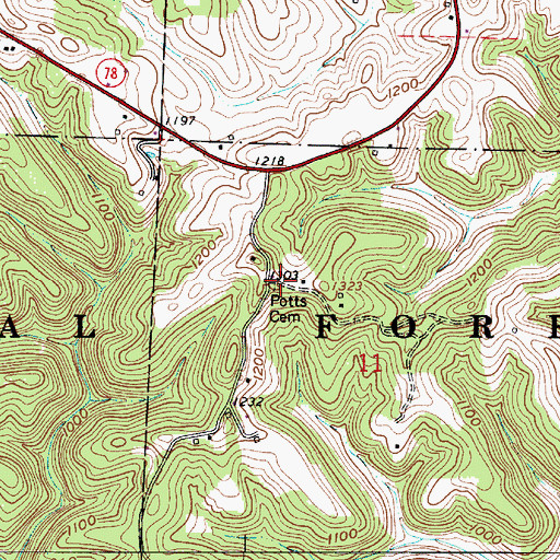 Topographic Map of Potts Cemetery, OH