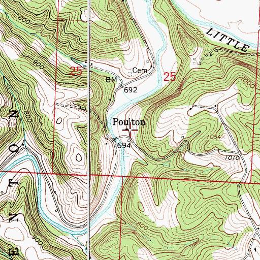 Topographic Map of Poulton, OH