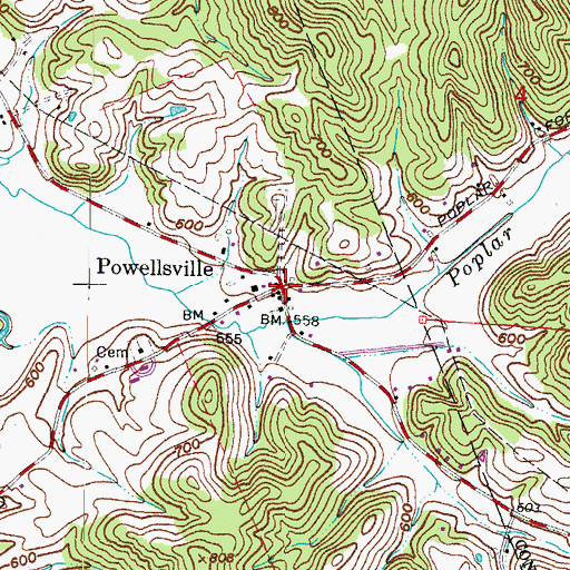 Topographic Map of Powellsville, OH