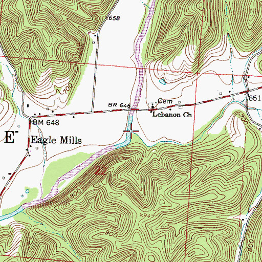 Topographic Map of Pretty Run, OH