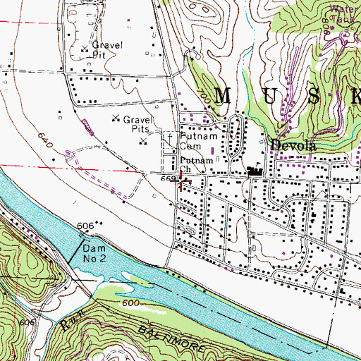 Topographic Map of Putnam Church, OH