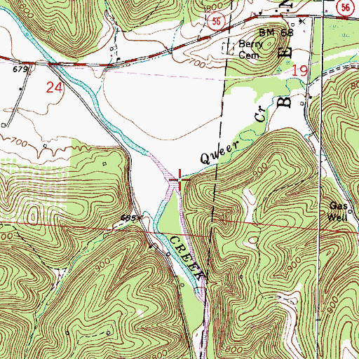 Topographic Map of Queer Creek, OH