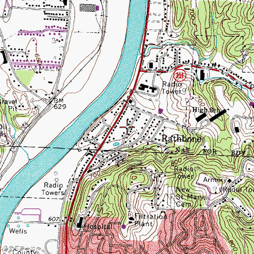 Topographic Map of Rathbone, OH
