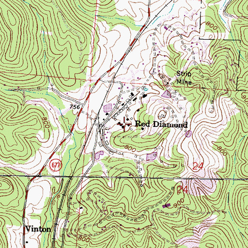 Topographic Map of Red Diamond, OH
