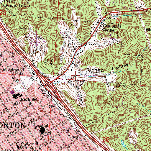 Topographic Map of Richey Hollow, OH