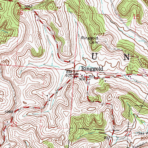 Topographic Map of Ringgold, OH