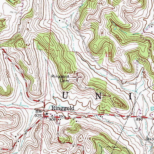 Topographic Map of Ringgold Cemetery, OH