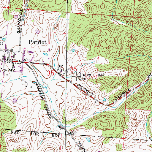 Topographic Map of Ripley Cemetery, OH