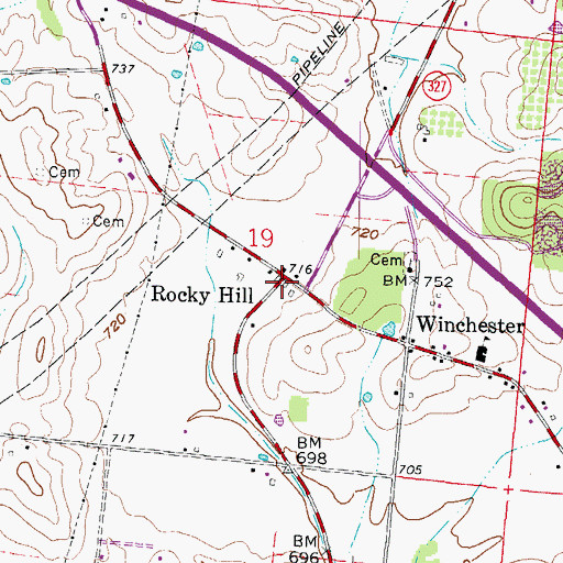 Topographic Map of Rocky Hill, OH