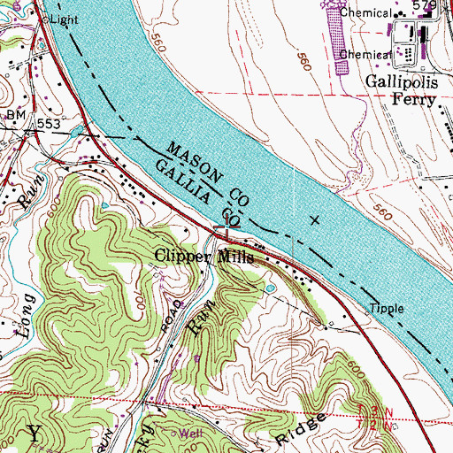 Topographic Map of Rocky Run, OH