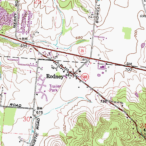 Topographic Map of Rodney, OH