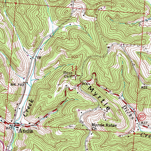 Topographic Map of Ross Cemetery, OH