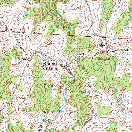 Topographic Map of Round Bottom, OH