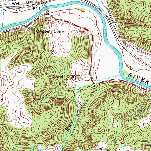 Topographic Map of Rowell Cemetery, OH