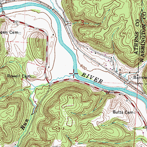 Topographic Map of Rowell Run, OH