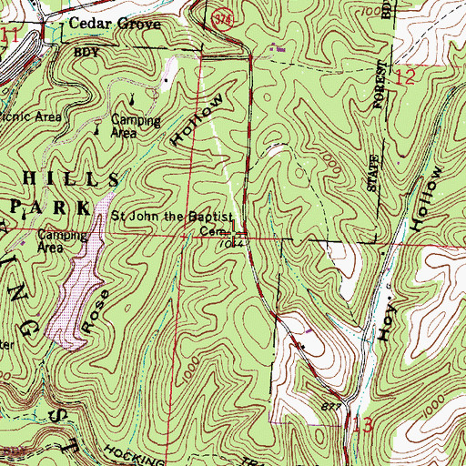 Topographic Map of Saint John the Baptist Cemetery, OH