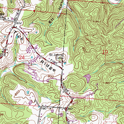 Topographic Map of Saint Johns Cemetery, OH