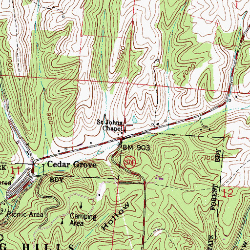 Topographic Map of Saint Johns Chapel, OH