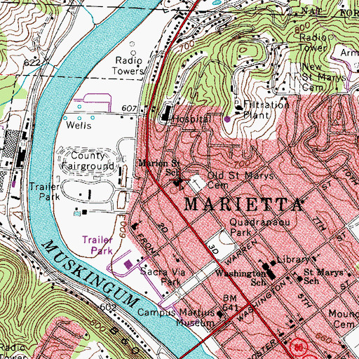 Topographic Map of Saint Mary's School, OH