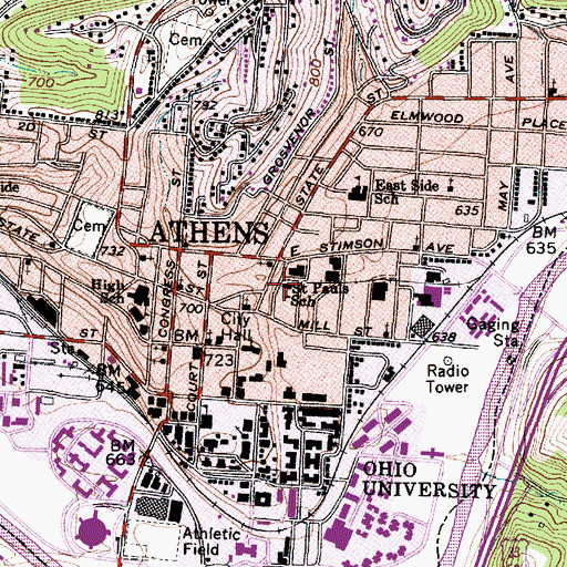 Topographic Map of Saint Pauls School, OH