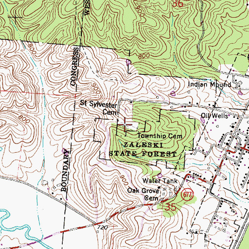 Topographic Map of Saint Sylvester Cemetery, OH
