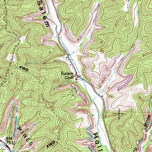 Topographic Map of Salem Cemetery, OH