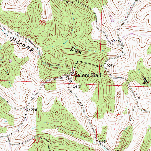 Topographic Map of Salem Hall, OH