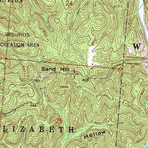 Topographic Map of Sand Hill, OH