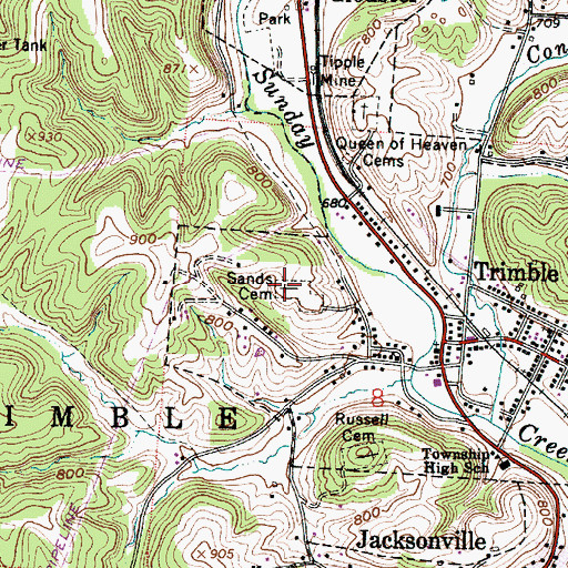 Topographic Map of Sands Cemetery, OH