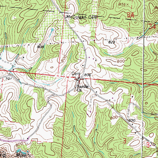 Topographic Map of Sardis Presbyterian Church, OH