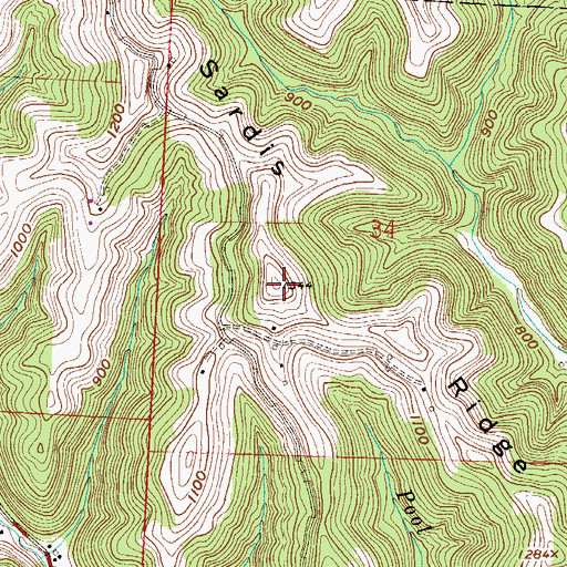 Topographic Map of Sardis Ridge, OH