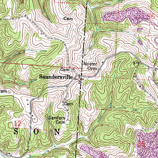 Topographic Map of Saundersville, OH