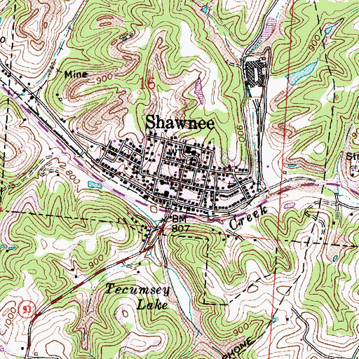 Topographic Map of Shawnee, OH