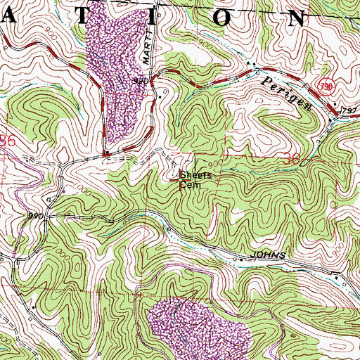 Topographic Map of Sheets Cemetery, OH