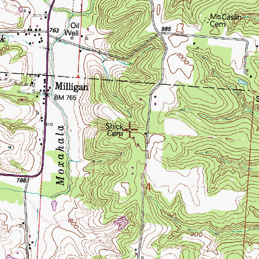Topographic Map of Shick Cemetery, OH