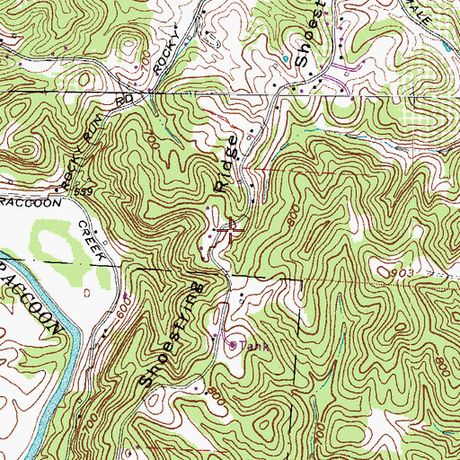 Topographic Map of Shoestring Ridge, OH