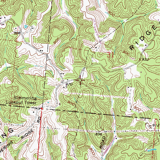 Topographic Map of Simmering Ridge, OH